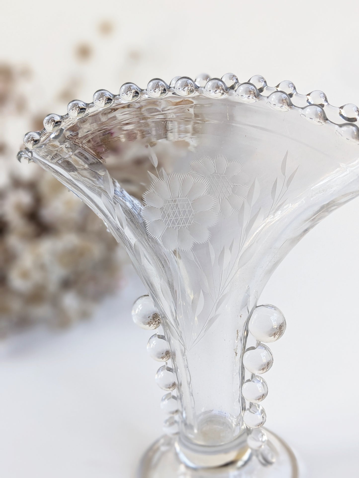 Cornflower Pattern Glass Fan Vase