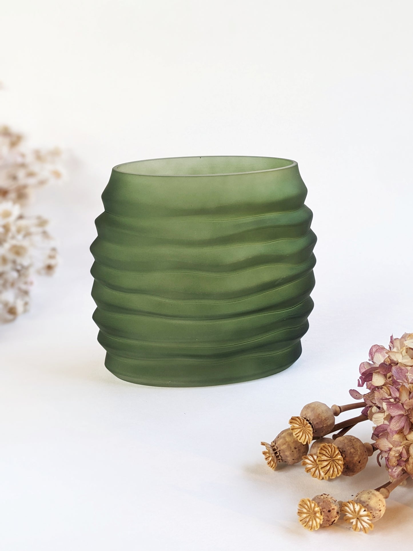 Dark Green Murano Glass Oval Vase