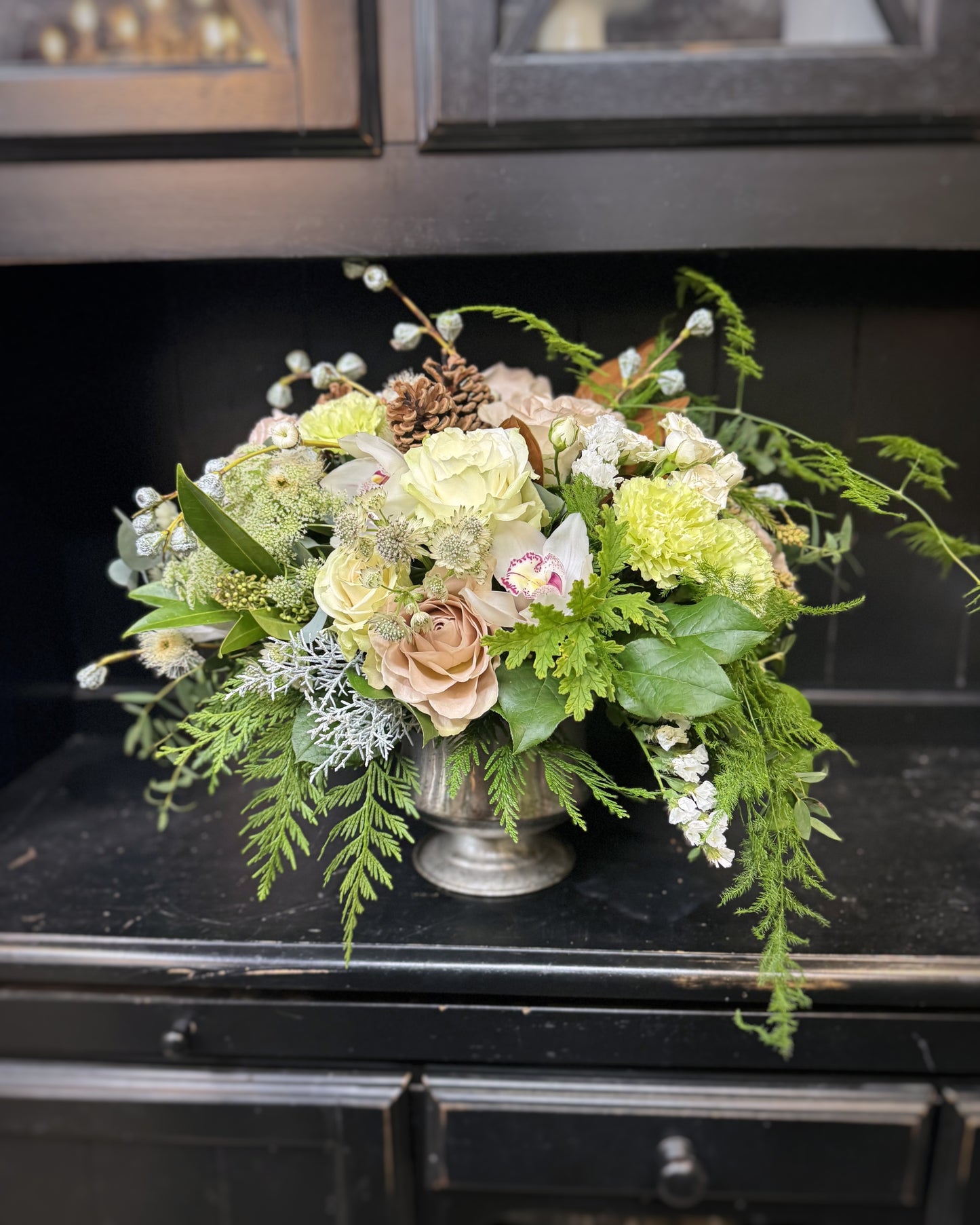 Fresh Centrepiece in a Silver Champagne Bucket