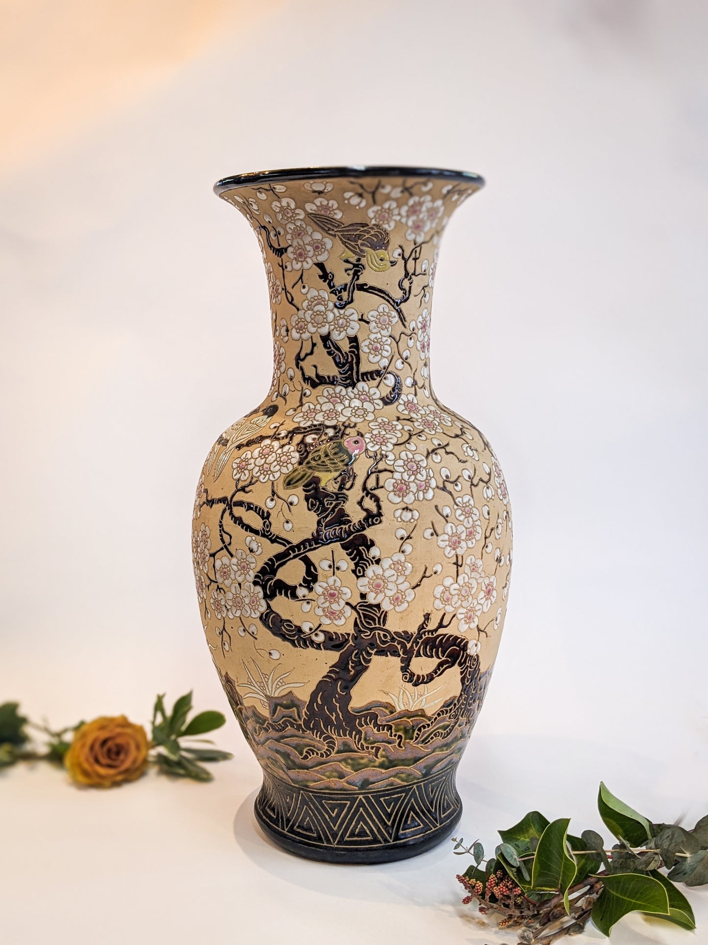 Large Cherry Blossom and Birds Vase