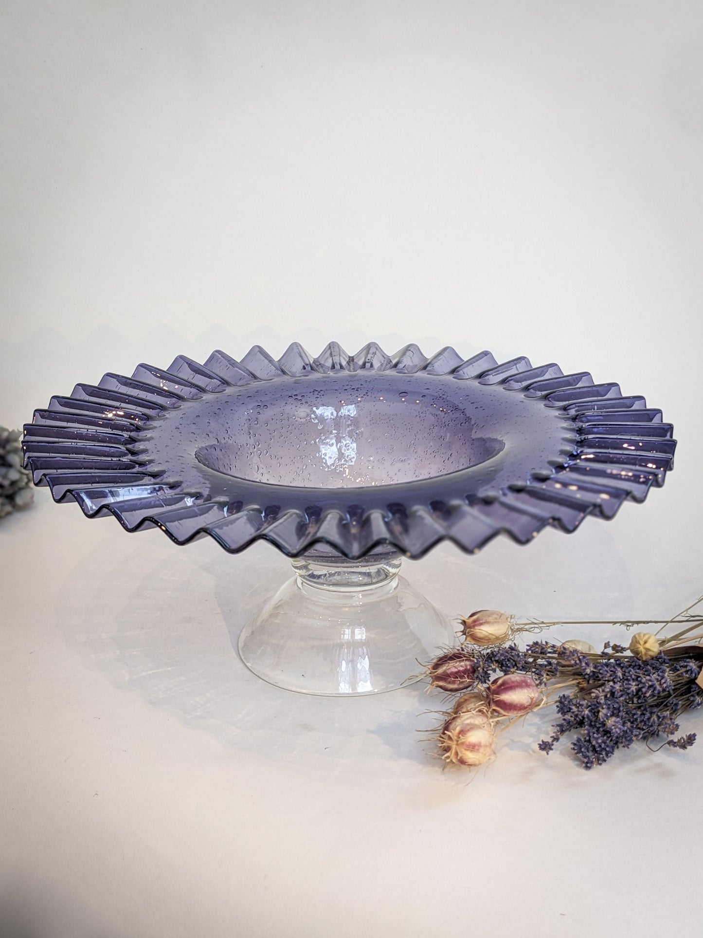 Large Purple Fluted Pedestal Bowl