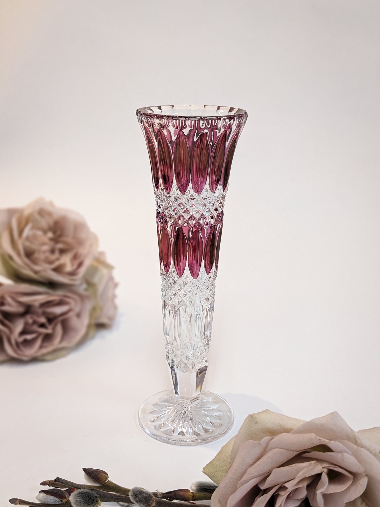 Cranberry Crystal Flare Vase