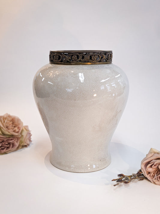 Cream Jar Vase With Brass Detail