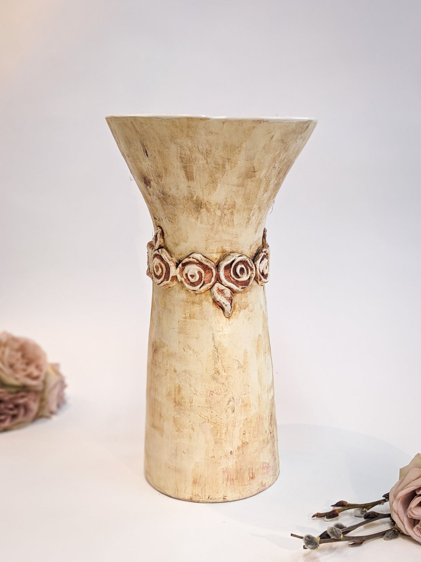 Rustic Rose Patterned Flare Vase