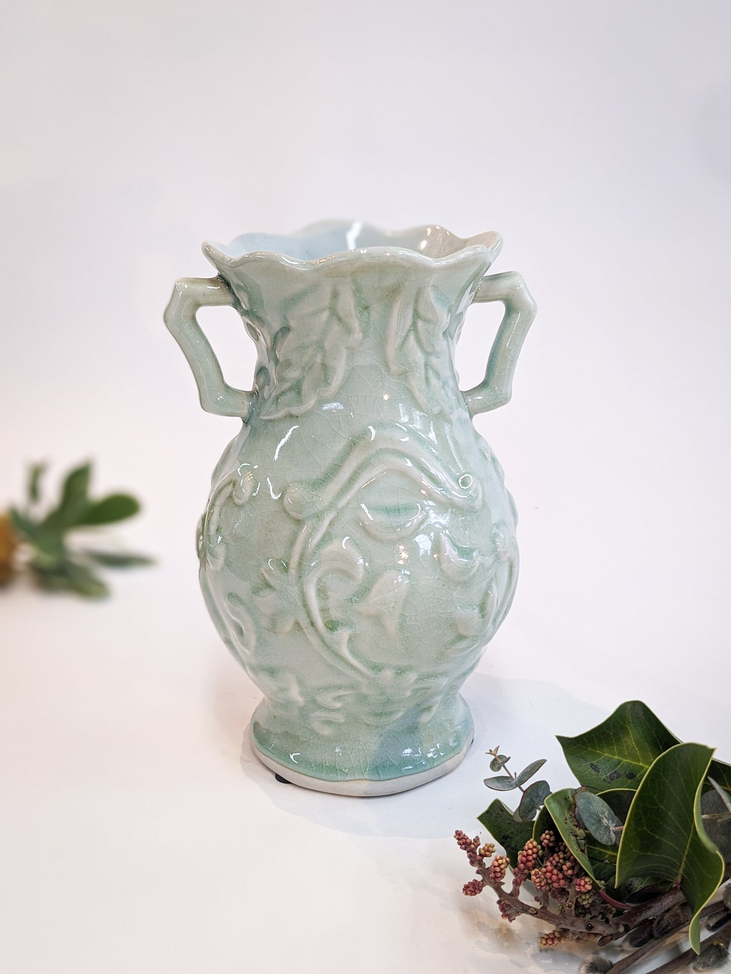 Celadon Floral Amphora