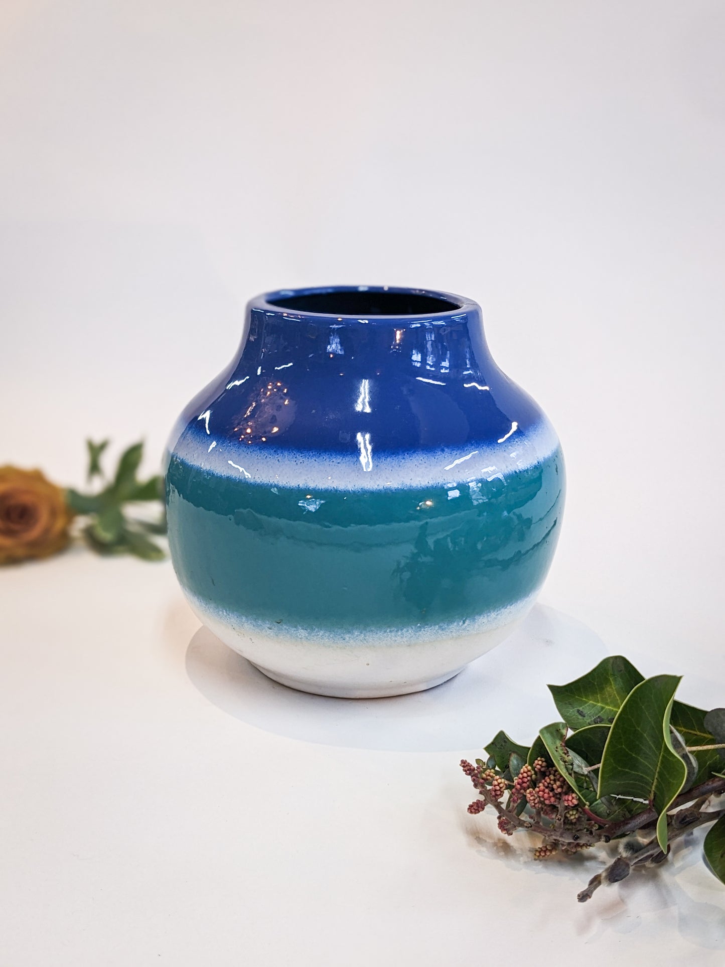 Blue & Teal Striped Pot