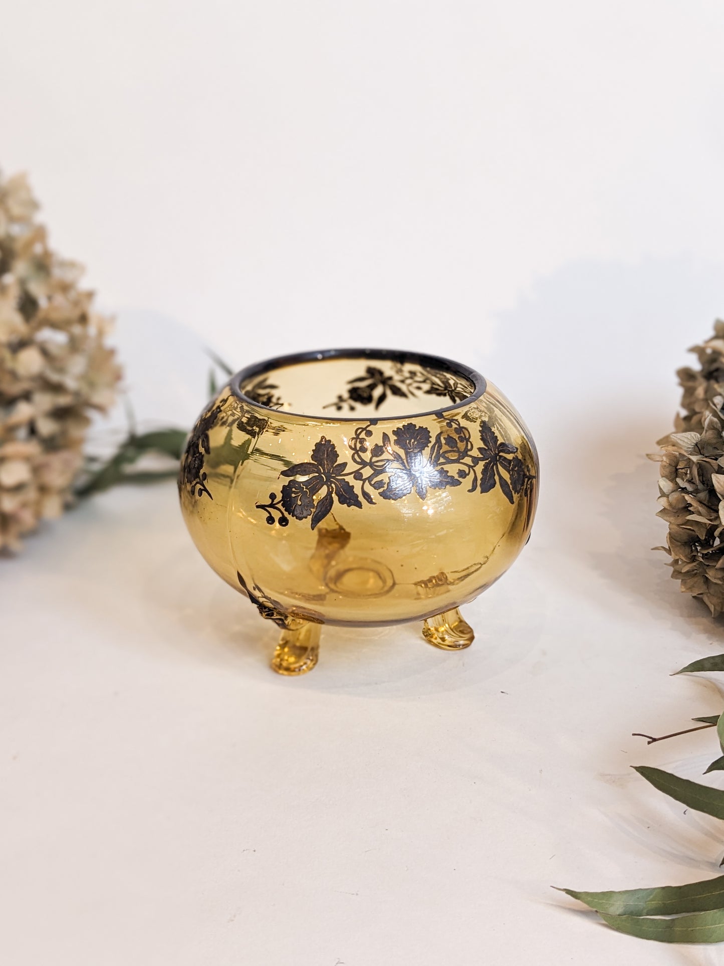 Vintage Amber Floral Embossed Bowl