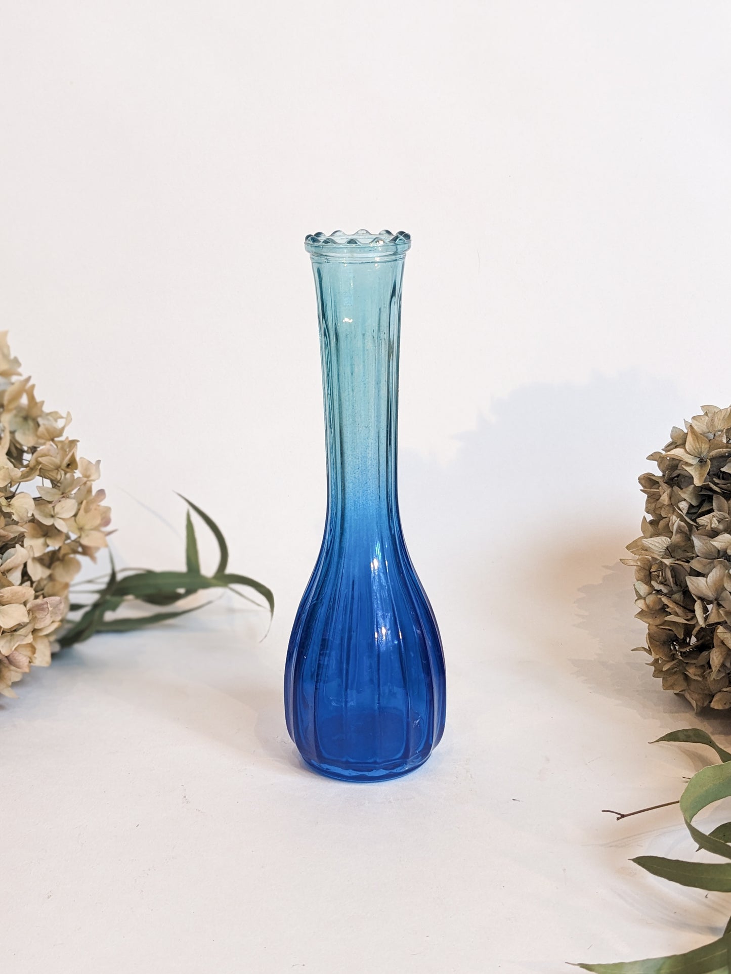 Blue Fluted Glass Bud Vase