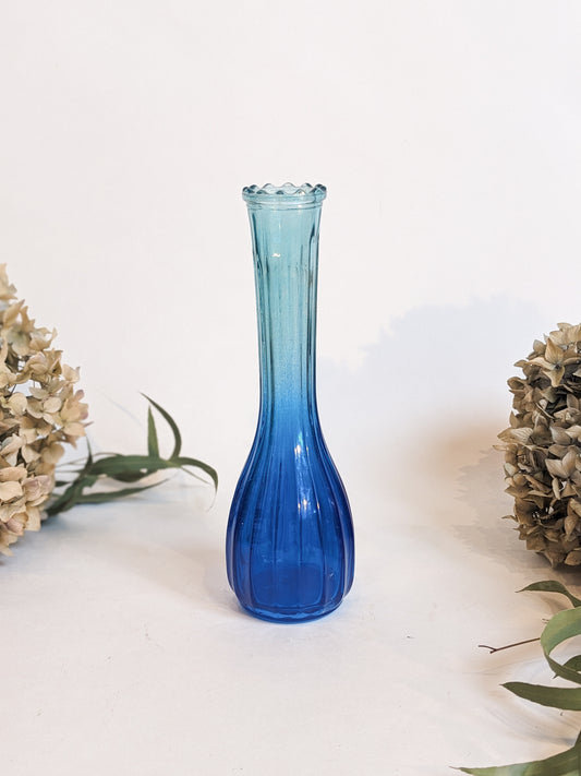 Blue Fluted Glass Bud Vase