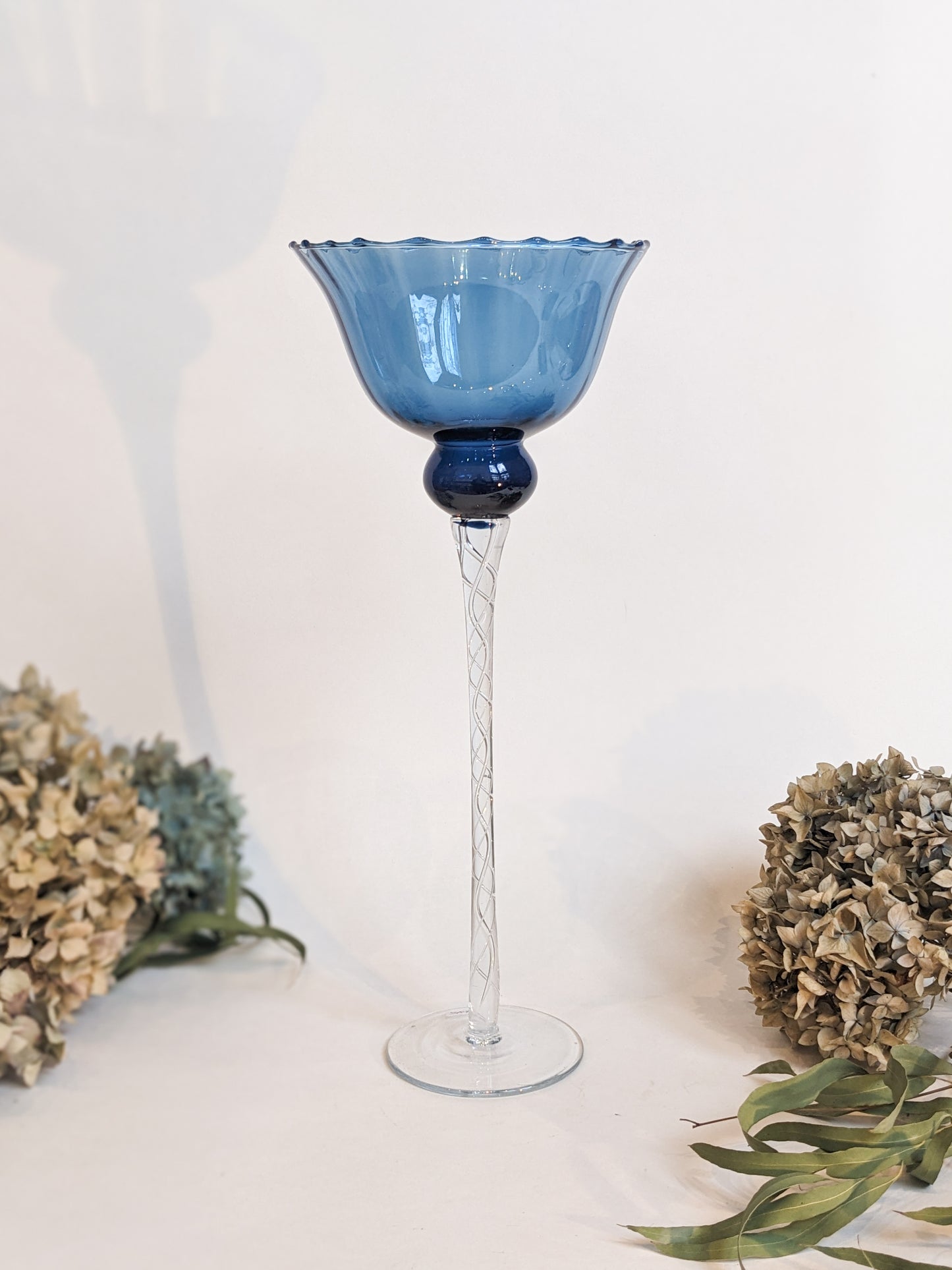 Blown Glass Blue Trumpet Vases