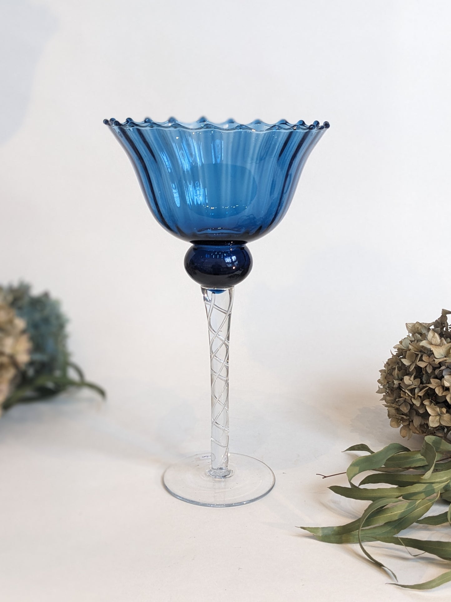 Blown Glass Blue Trumpet Vases
