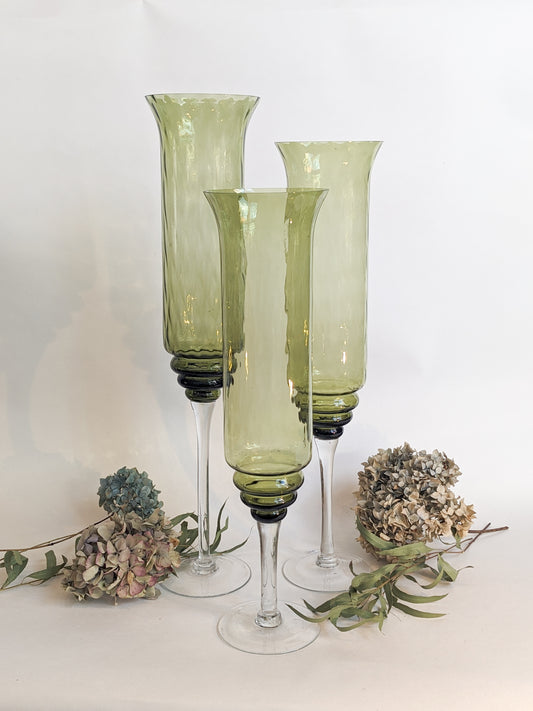 Green Glass Flute Vases