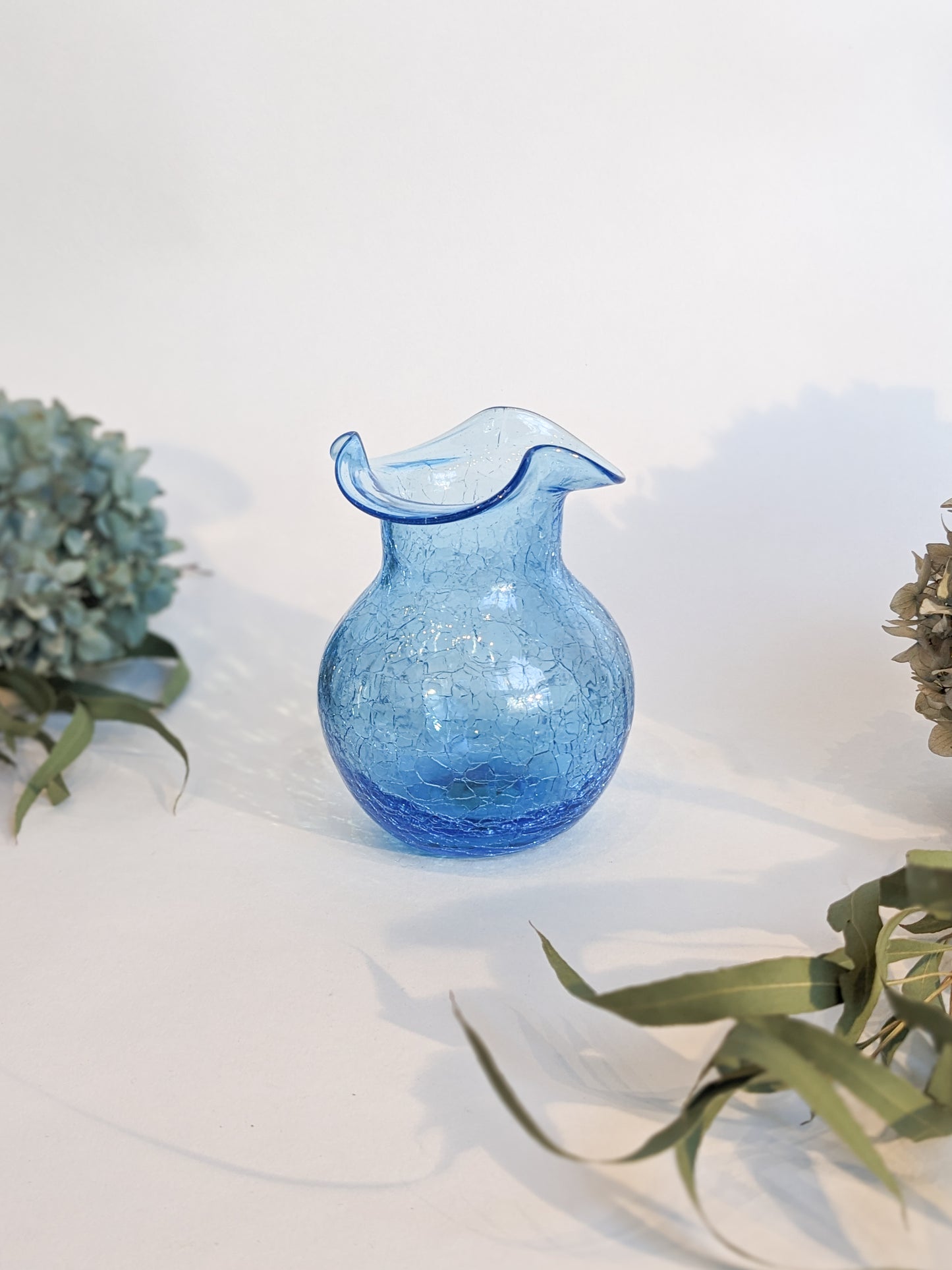 Blue Crackle Glass Bulb Vase