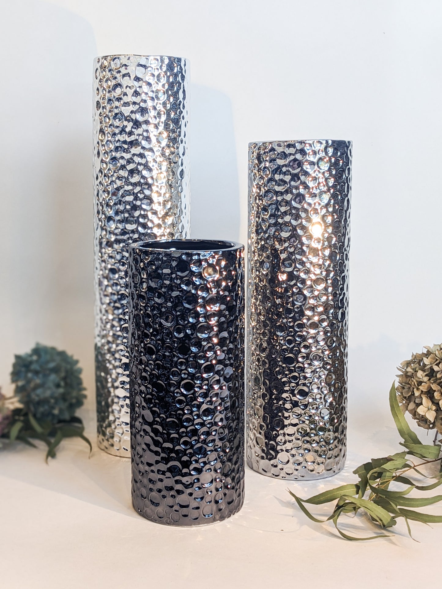 Hammered Silver Cylinders