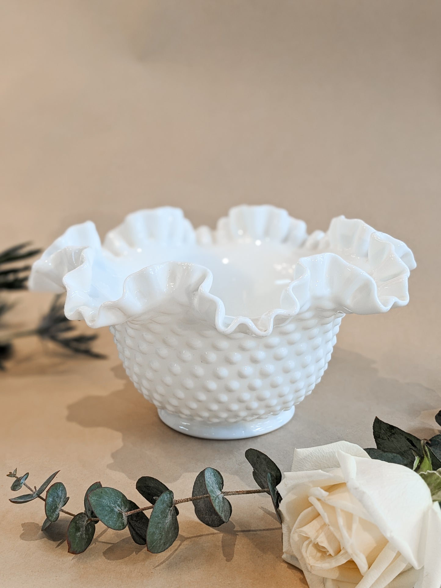 Fenton Hobnail Ruffled Bowl