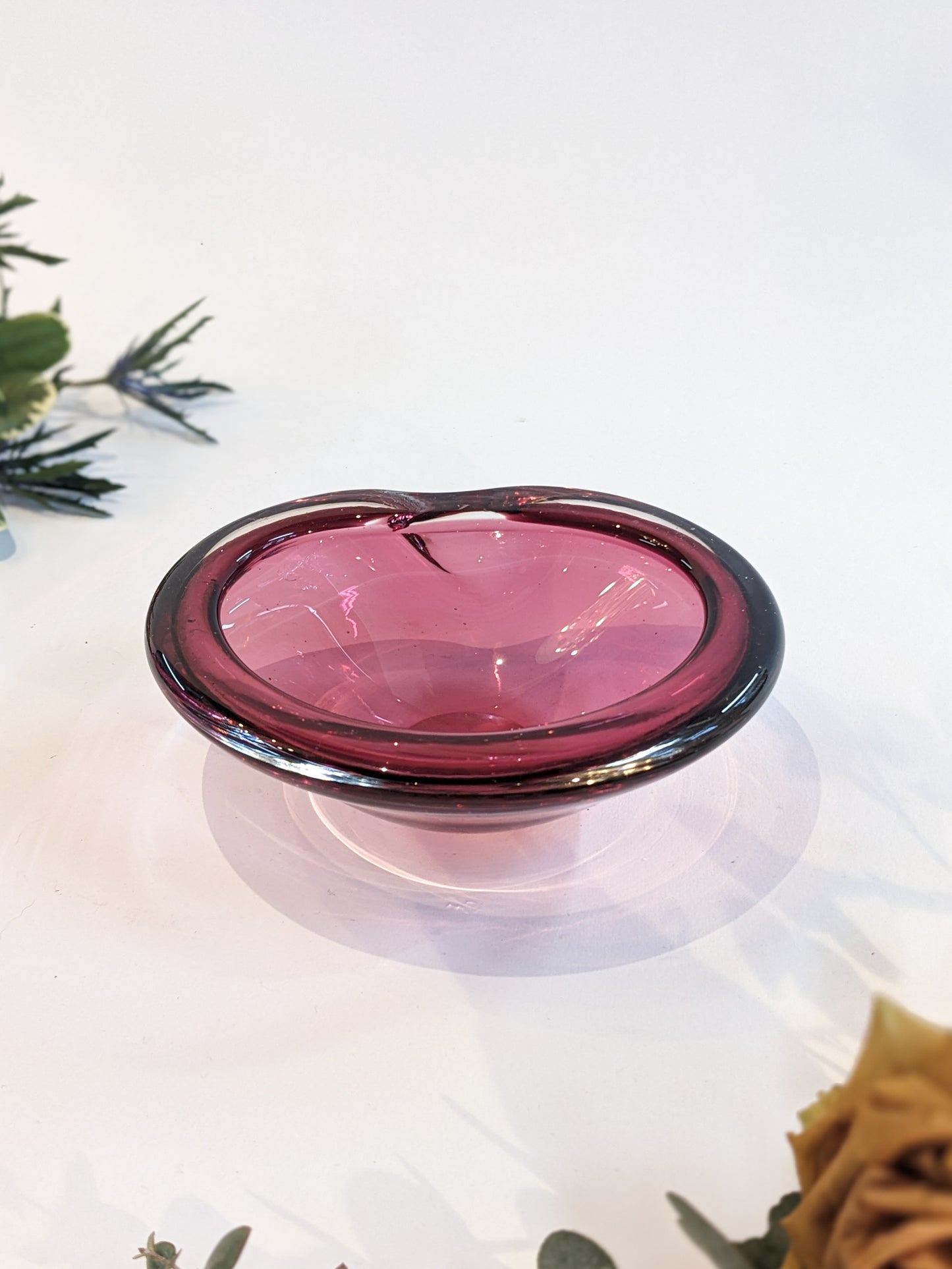 1960s Cranberry Glass Dish