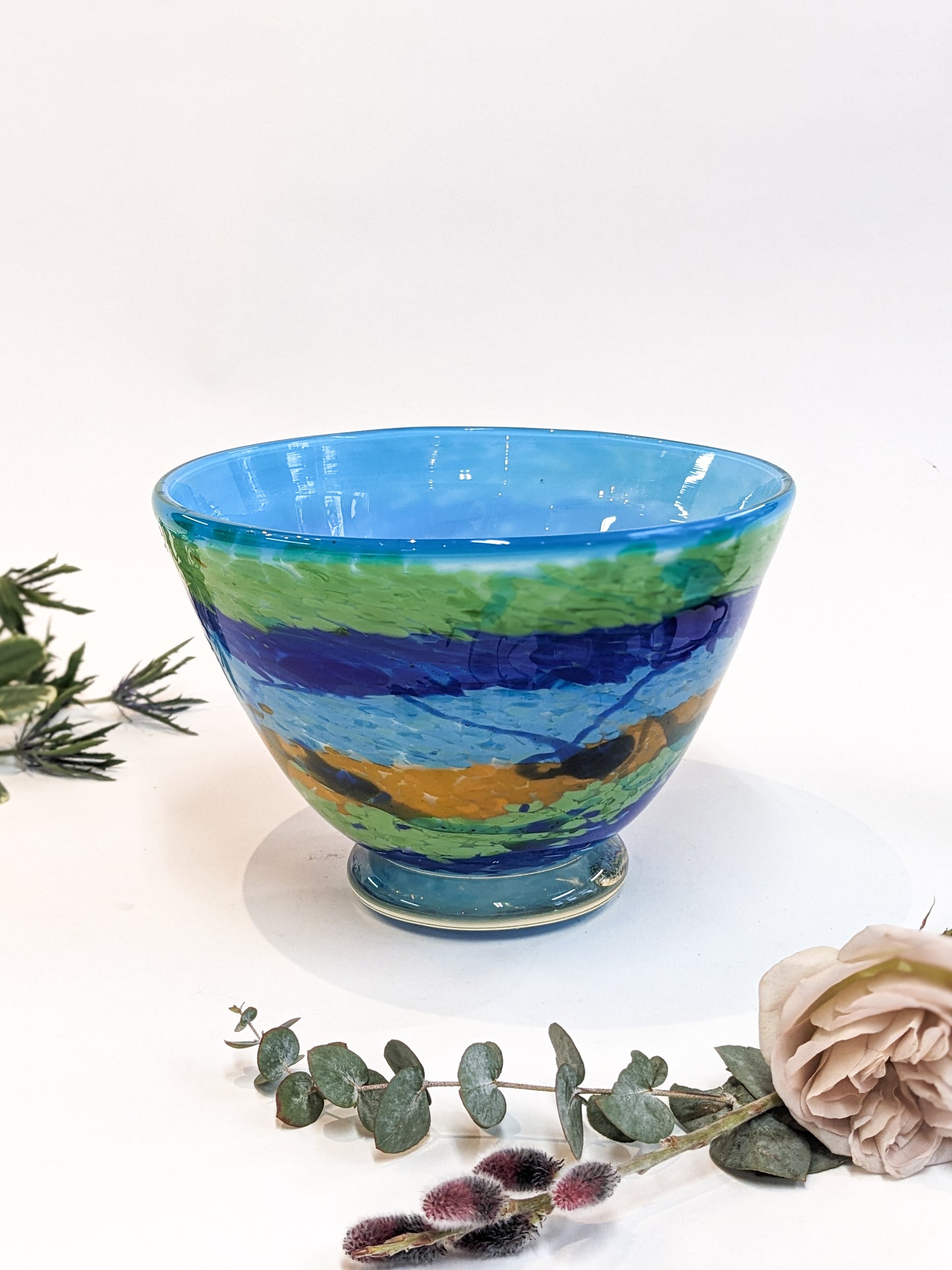 Blue Striped Art Glass Bowl