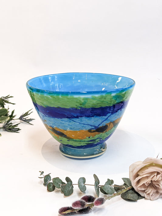 Blue Striped Art Glass Bowl
