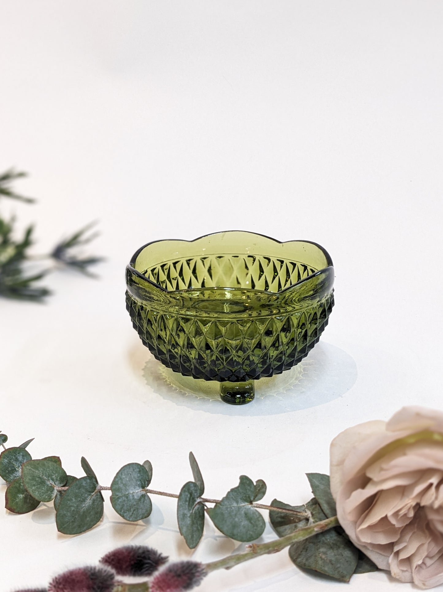 Indiana Glass Avocado Diamond Point Bowl