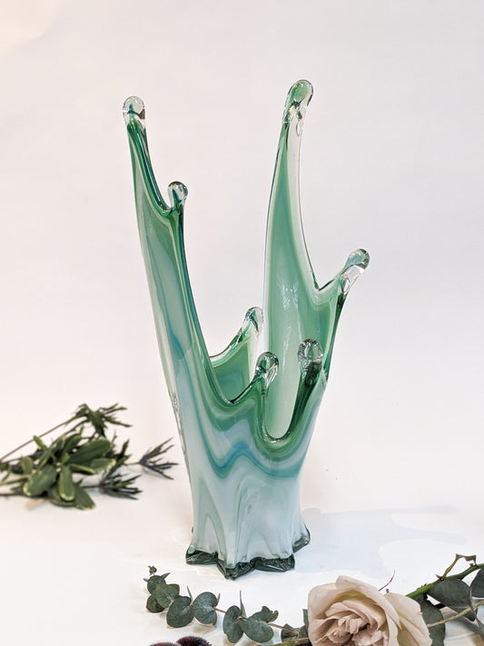 Green & White Art Glass Vase
