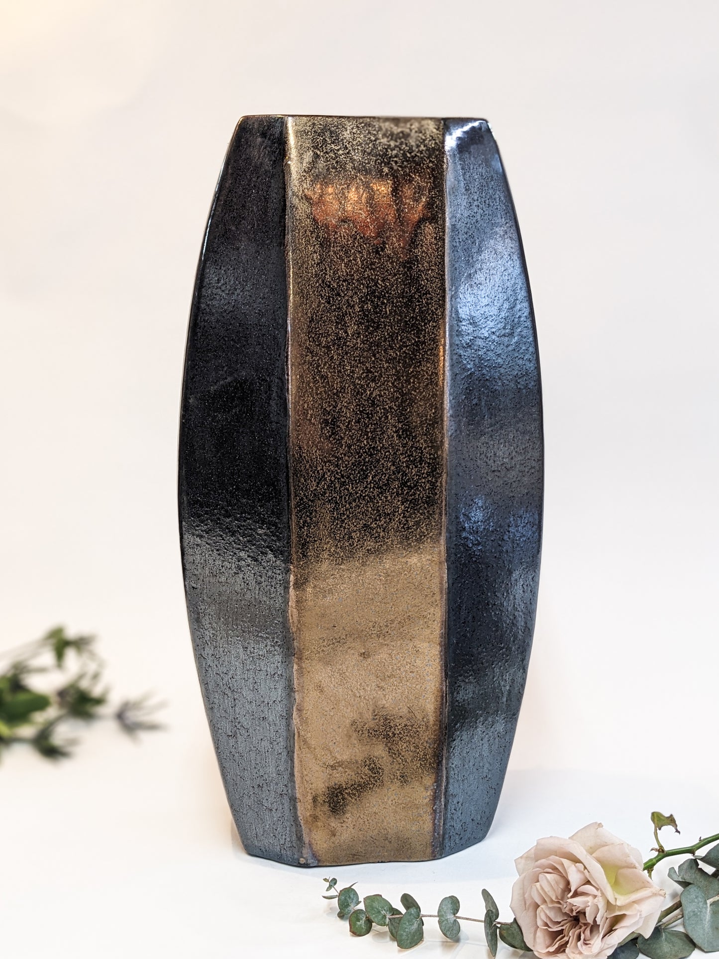Large Faceted Bronze Vase