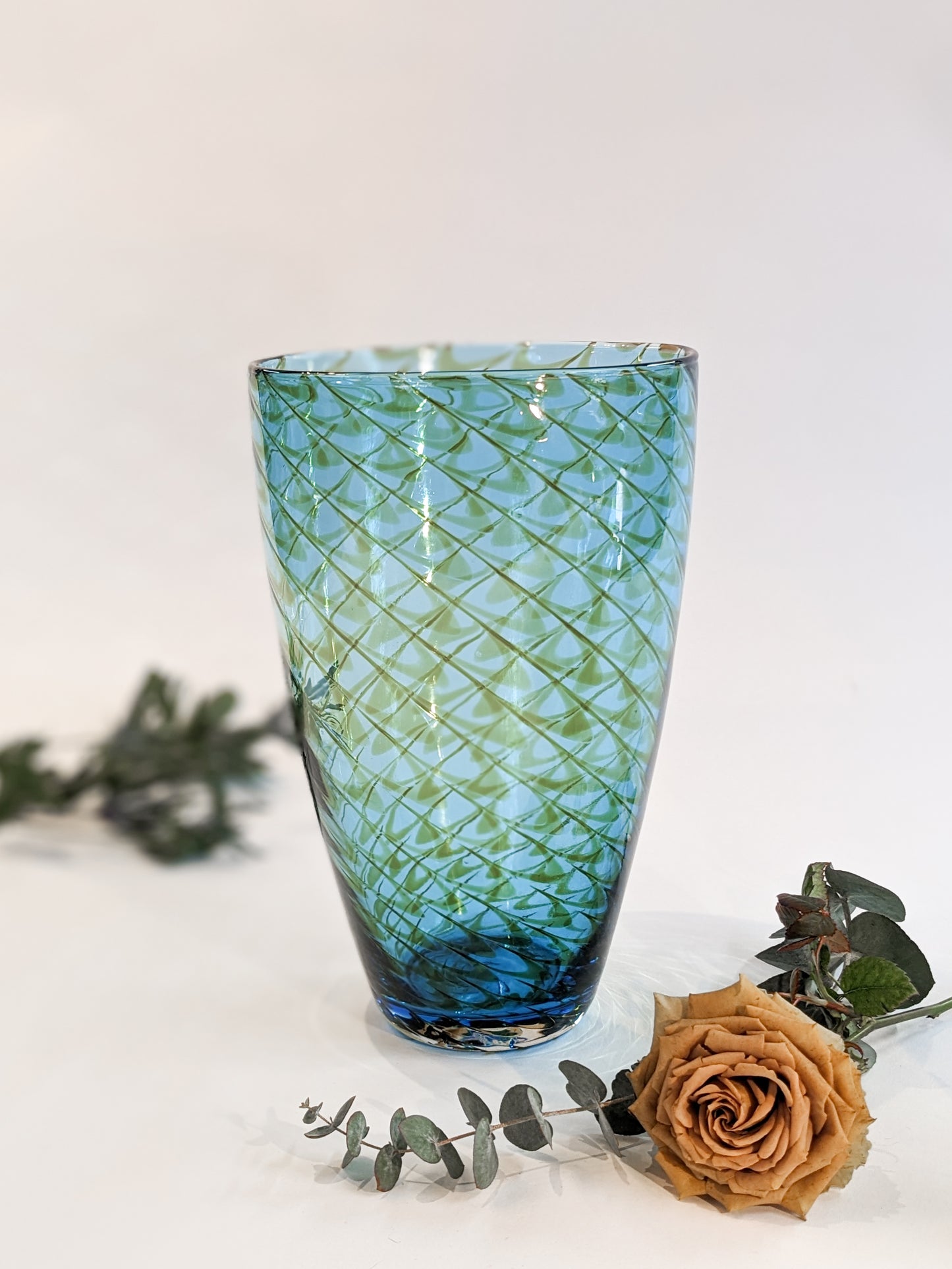 Teal Art Glass Swirl Vase