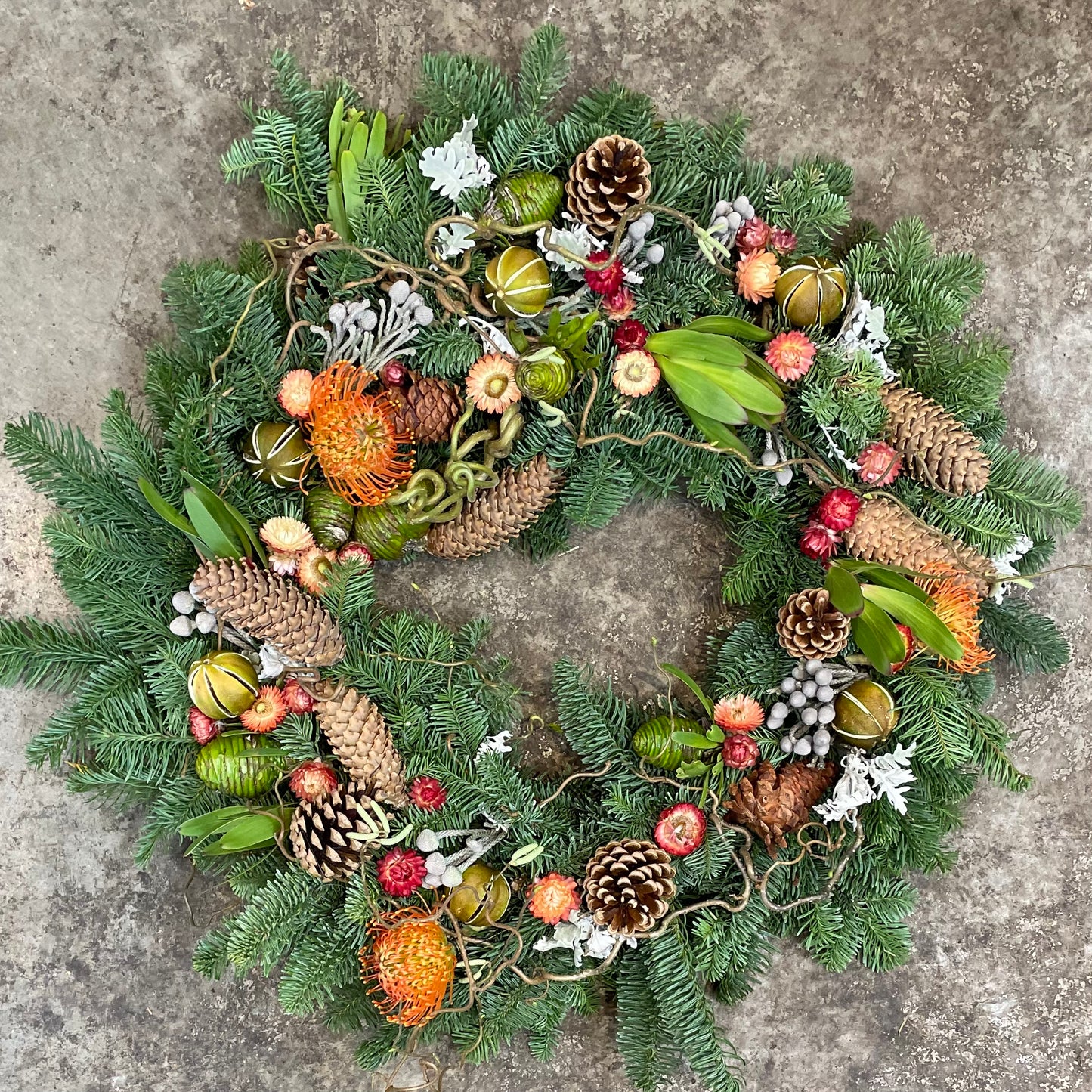 PREORDER - 1 Warm Colourful Festive Season Evergreen Wreath
