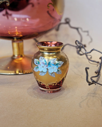 Bohemian Cranberry Gilt Glass Vase Set