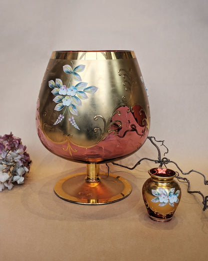 Bohemian Cranberry Gilt Glass Vase Set
