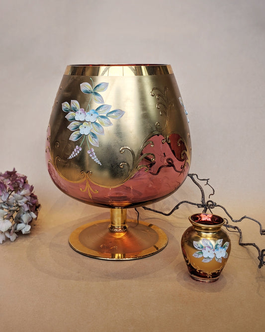 Bohemian Cranberry Gilt Glass Vase Set