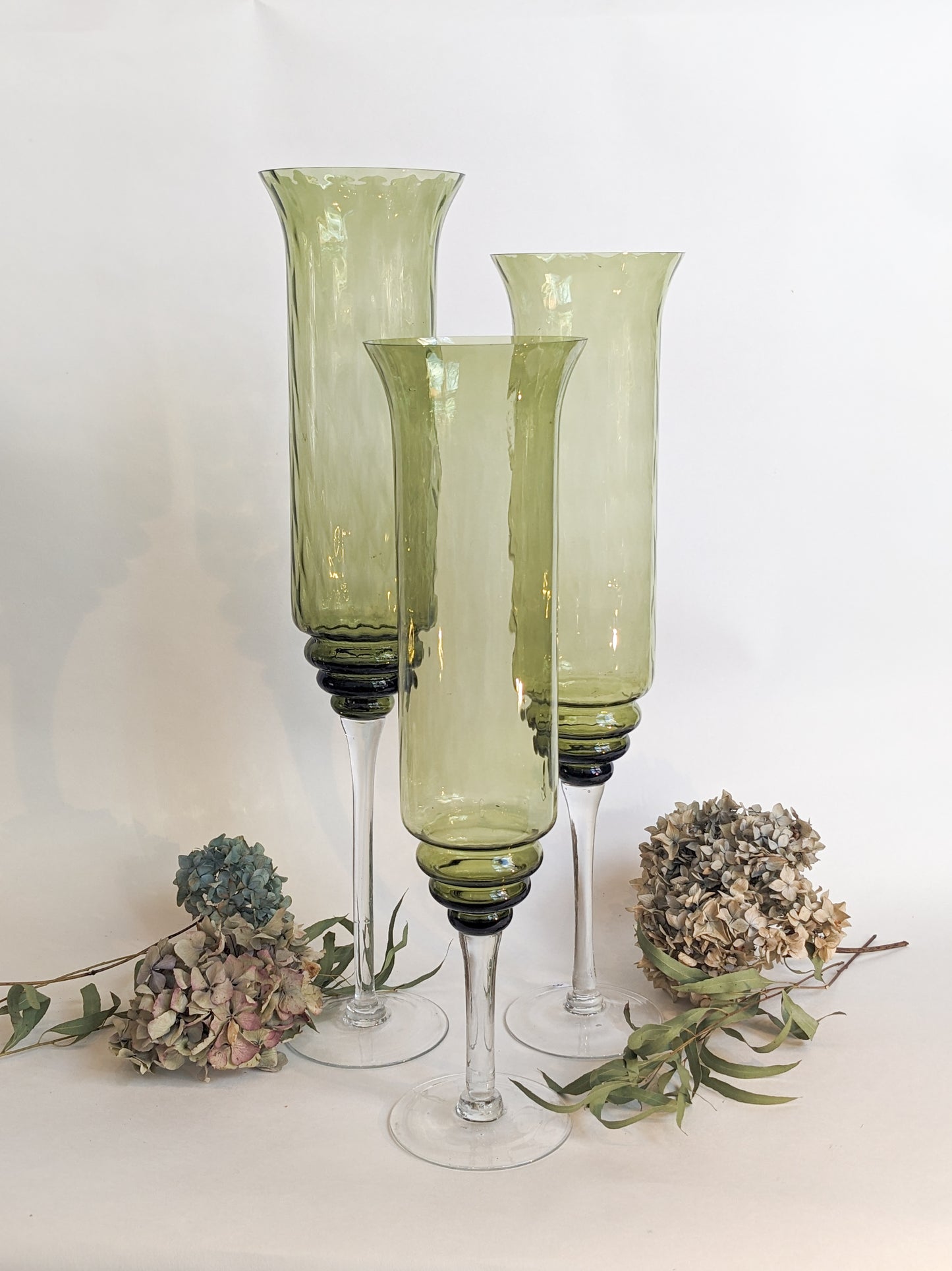 Green Glass Flute Vases