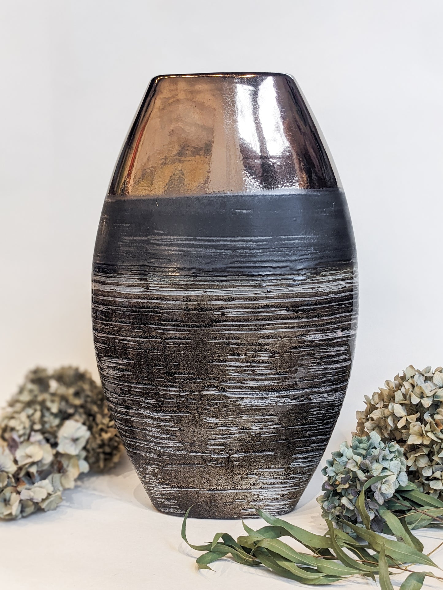 Large Bronze Striped Oval Vase